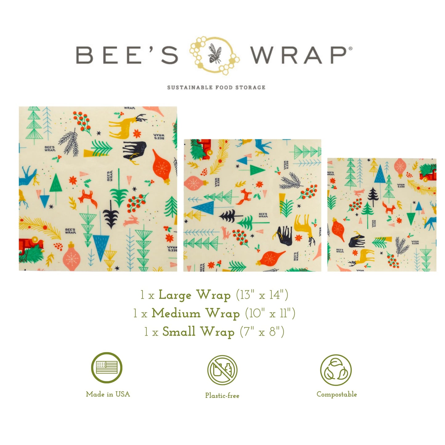 Bee's Wrap Fun Design Reusable Beeswax Food Wraps, 3 Pack - The Tribalist