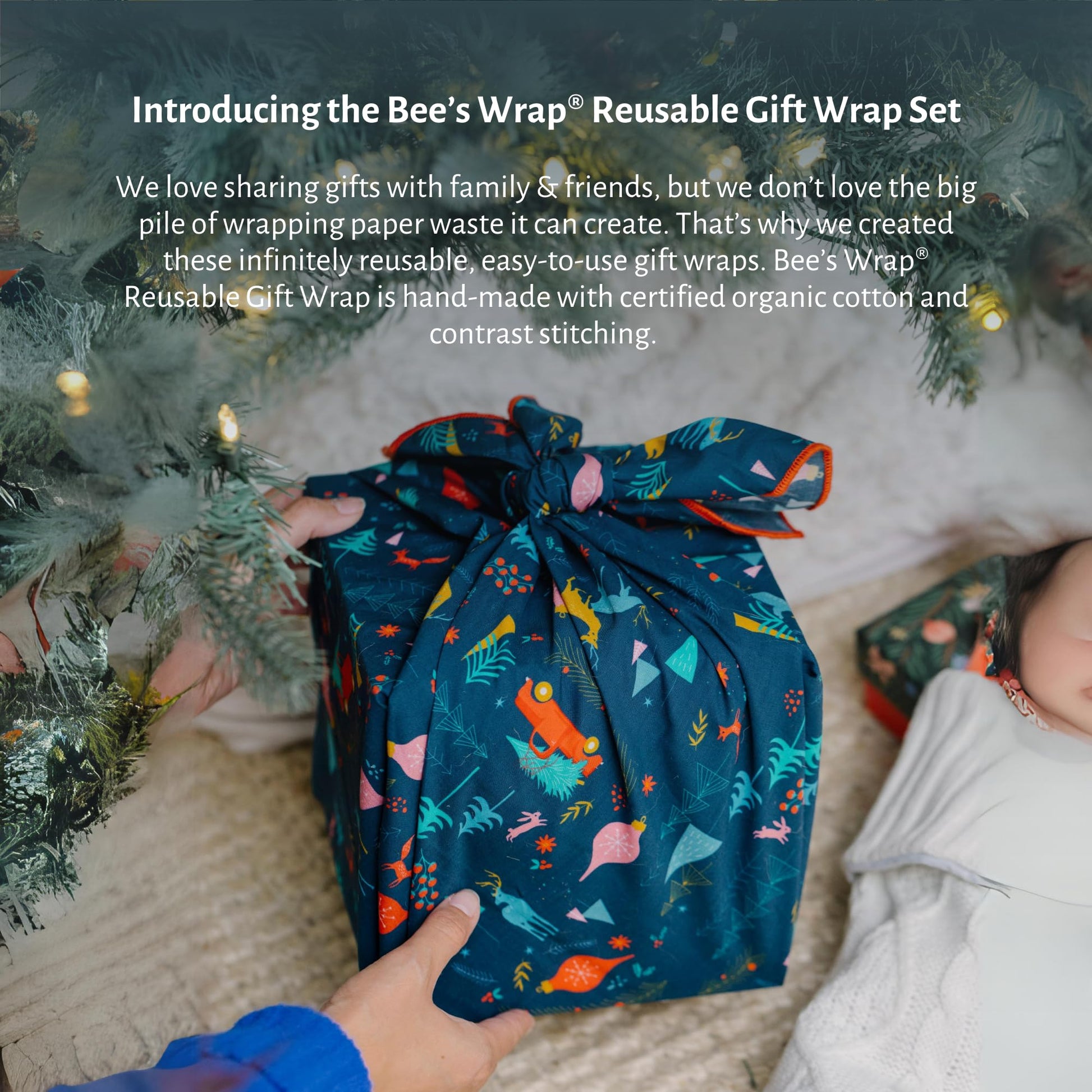 Bee's Wrap: Reusable Christmas Wrapping Paper – Organic Cotton (Pack of 4 - 2 - S, 1 - M, 1 - L) - The Tribalist