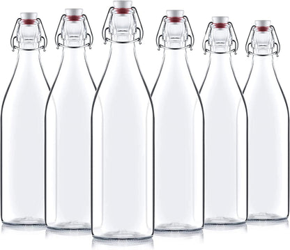 Bormioli Rocco: Round Base Giara Glass Bottles with Grolsch Flip Top and Stopper (1 Liter) - The Tribalist