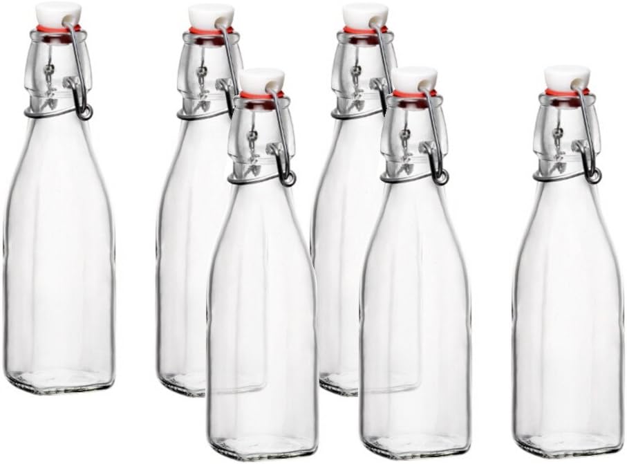 Bormioli Rocco: Square Base Glass Bottles with Swing Top Airtight Hermetic Lid (8.5 Oz, Set of 6) - The Tribalist