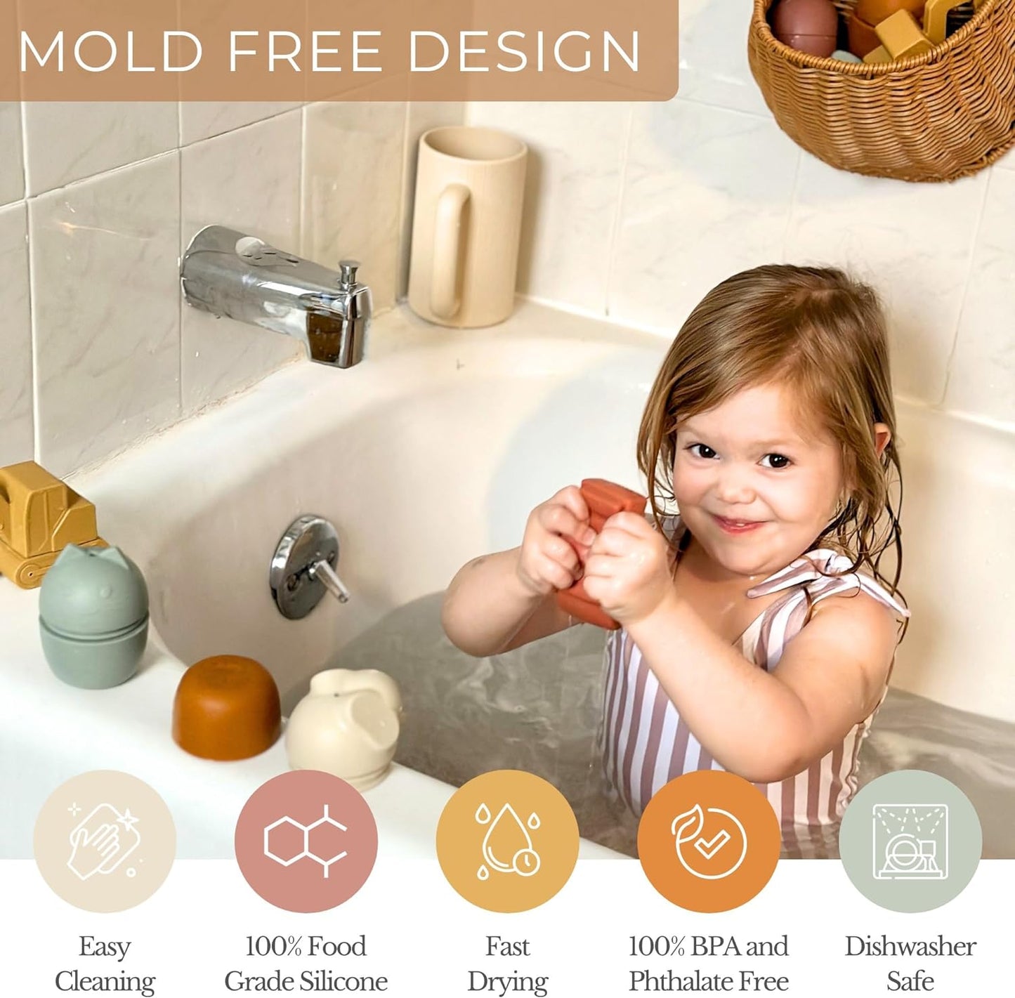 The Tribalist Mold Free Bath Toys-Toddler Bathtime Toys-No Mold-Non Toxic Silicone Animal Bathtub Toys for Babies