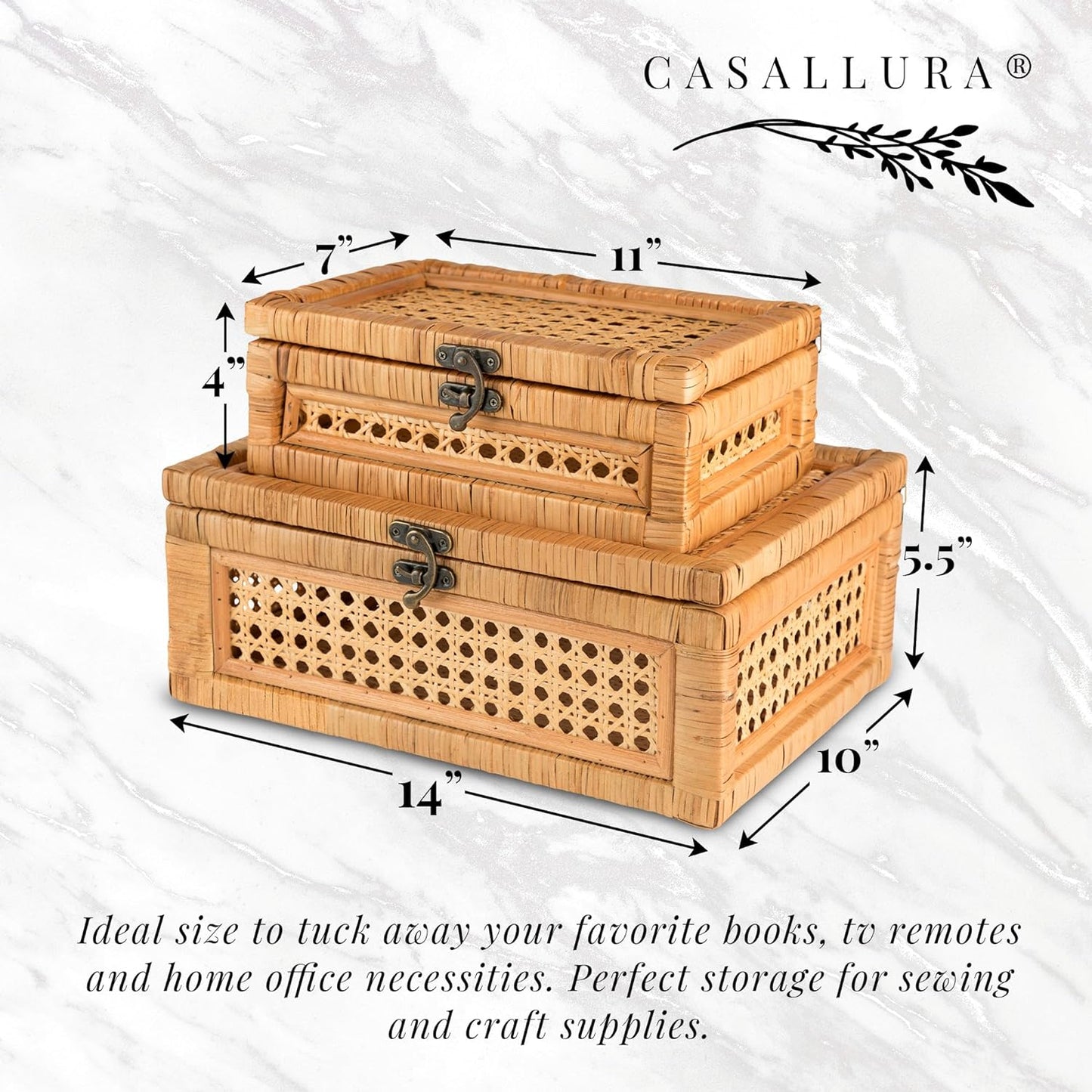 The Tribalist - Casallura: Stackable Handcrafted Rattan and Cane Rectangular Display Boxes (Set of 2)