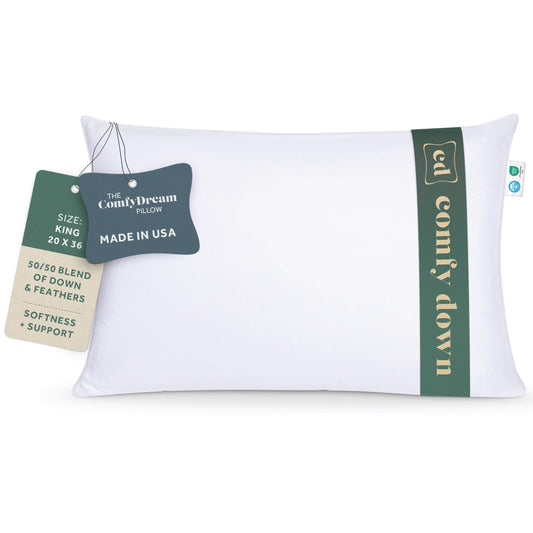 ComfyDown: Blend Bed Pillow in Egyptian Cotton Cover (White Goose - 50% Down - 50% Feathers ) - The Tribalist