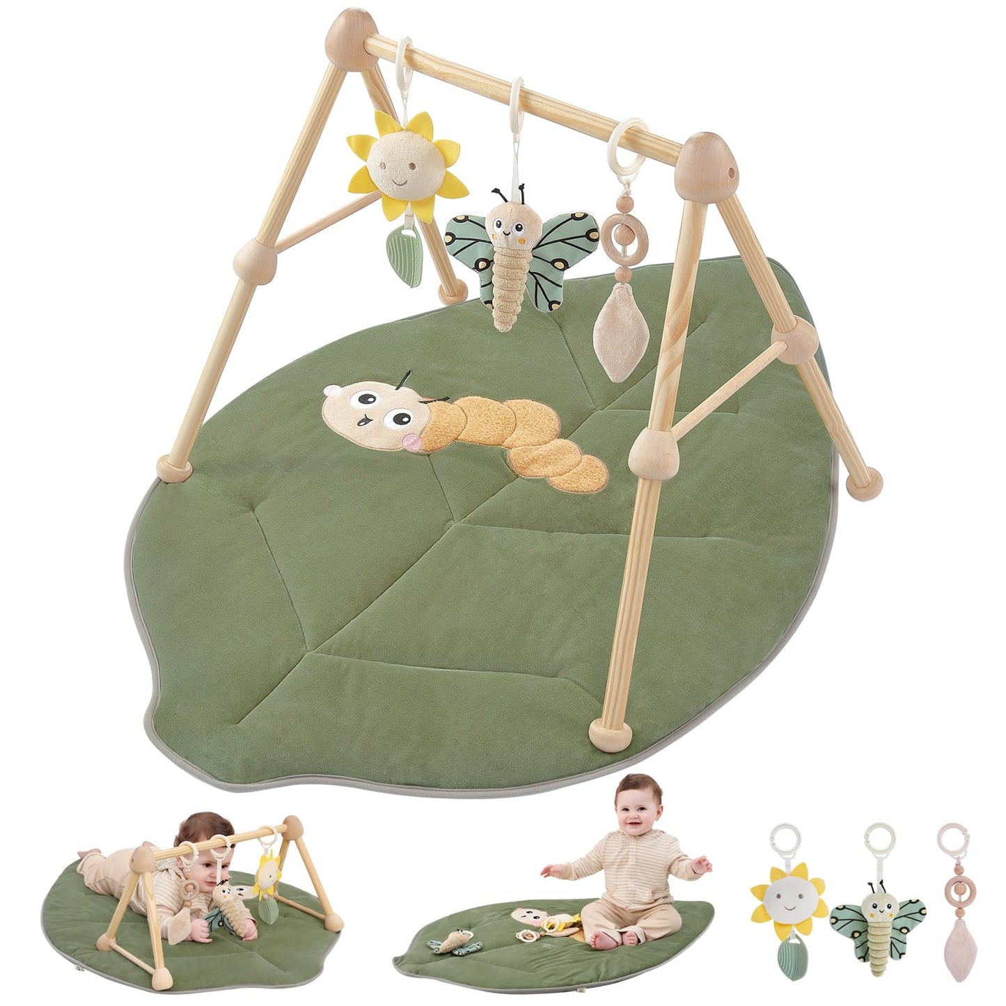 Cottonbee: 4 - in - 1 Organic Wooden Baby Gym with Cotton Play Mat & Sensory Toys for 0 - 36 Months - The Tribalist