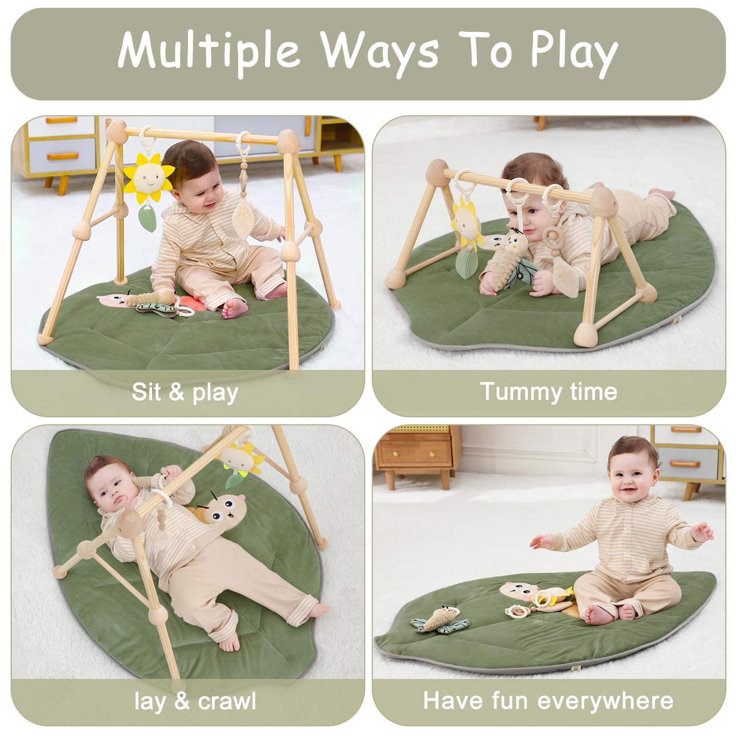 Cottonbee: 4 - in - 1 Organic Wooden Baby Gym with Cotton Play Mat & Sensory Toys for 0 - 36 Months - The Tribalist