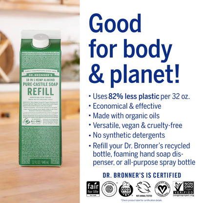 Dr. Bronner’s: Baby Pure - Castile Liquid Soap & Refill Carton – 32 oz, Made with Regenerative Organic Oils - The Tribalist