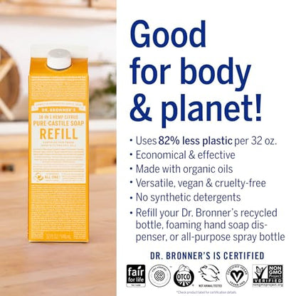 Dr. Bronner’s: Baby Pure - Castile Liquid Soap & Refill Carton – 32 oz, Made with Regenerative Organic Oils - The Tribalist