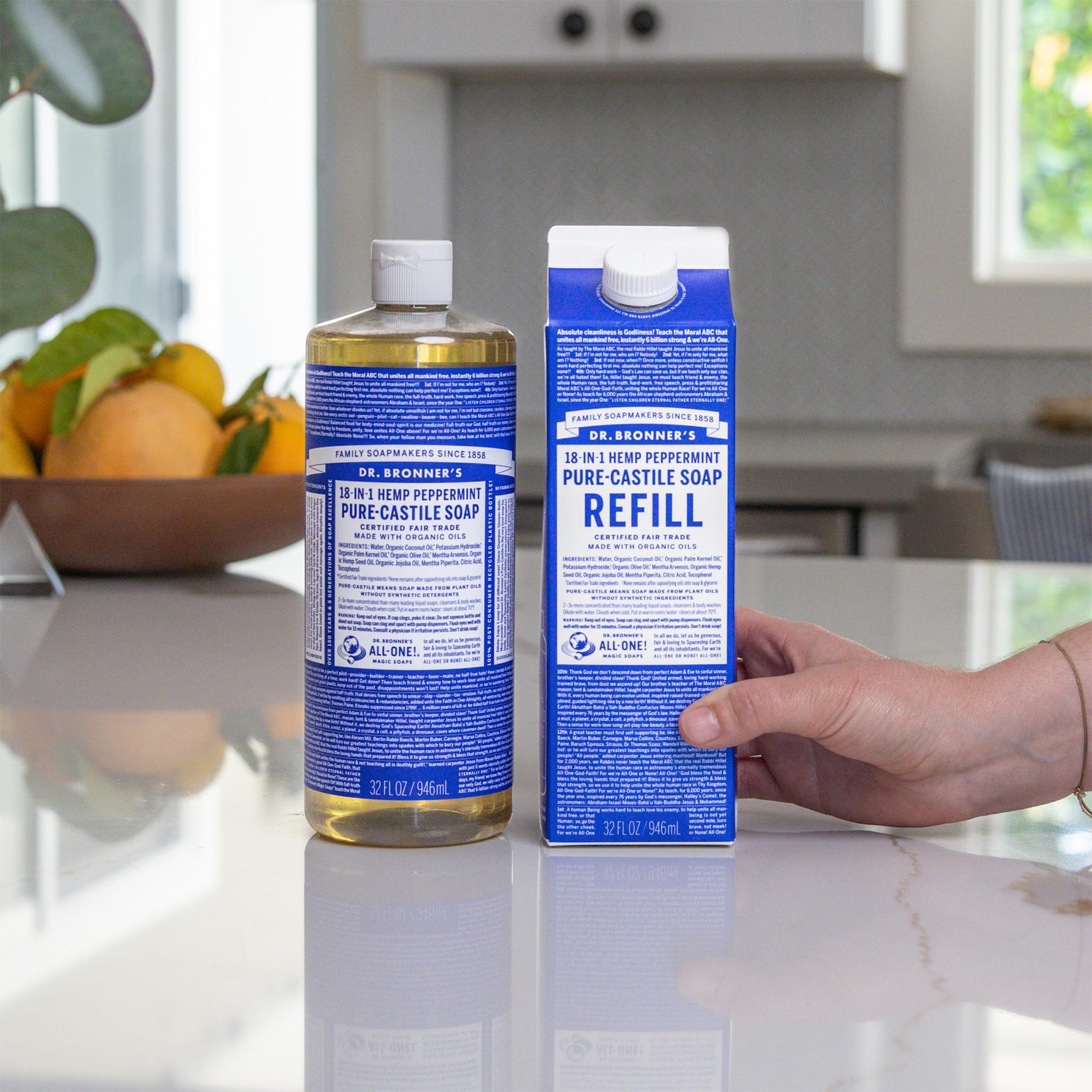 Dr. Bronner’s: Baby Pure - Castile Liquid Soap & Refill Carton – 32 oz, Made with Regenerative Organic Oils - The Tribalist