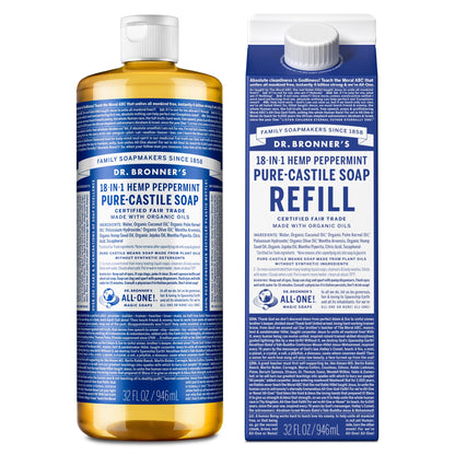 Dr. Bronner’s: Baby Pure - Castile Liquid Soap & Refill Carton – 32 oz, Made with Regenerative Organic Oils - The Tribalist