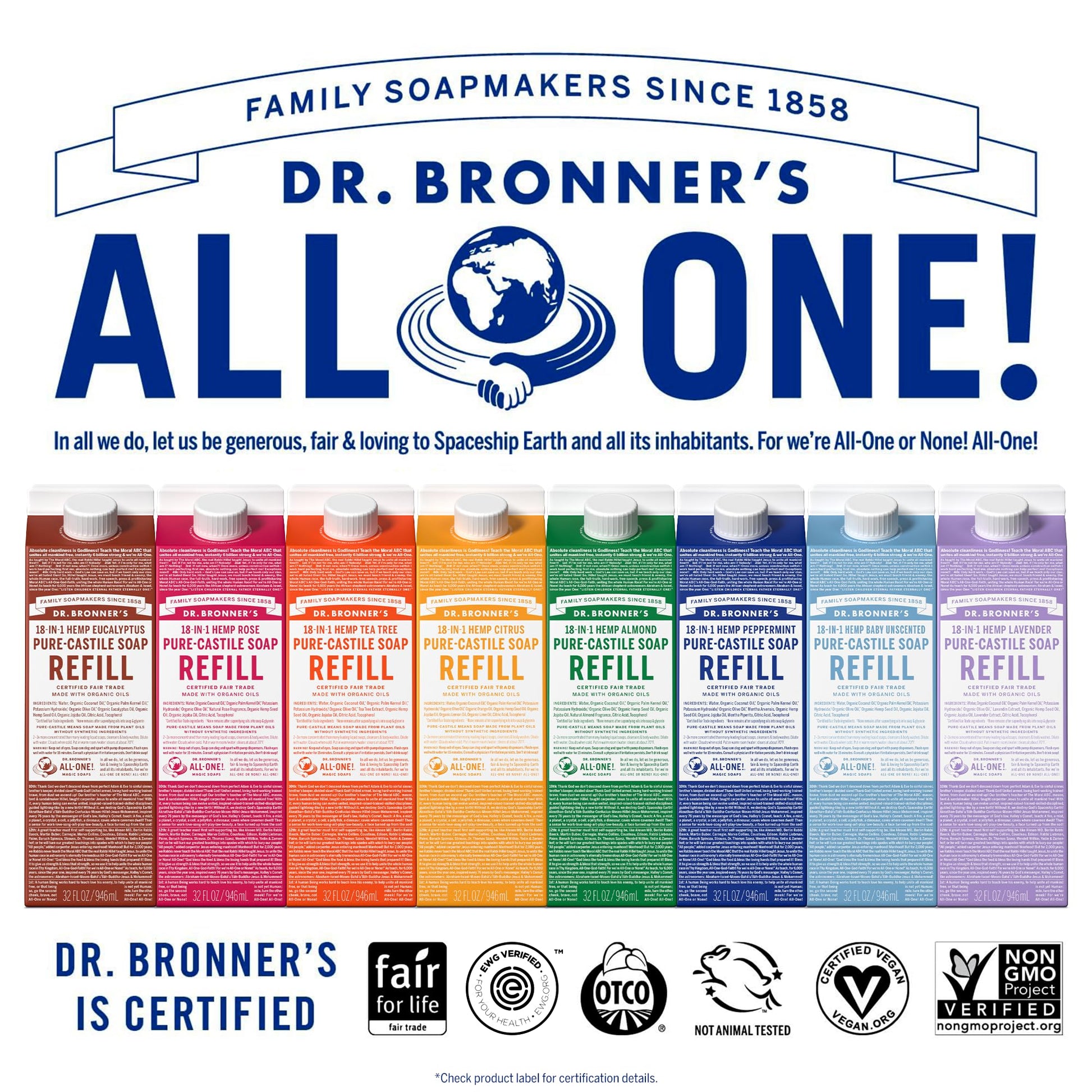 Dr. Bronner’s: Baby Pure - Castile Liquid Soap & Refill Carton – 32 oz, Made with Regenerative Organic Oils - The Tribalist