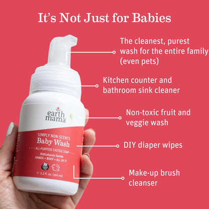 The Tribalist Earth Mama Simply Non-Scents Baby Wash Foaming Hand Soap, Organic All-Purpose Body Wash for Sensitive Skin