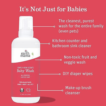 The Tribalist Earth Mama Simply Non-Scents Baby Wash Foaming Hand Soap, Organic All-Purpose Body Wash for Sensitive Skin