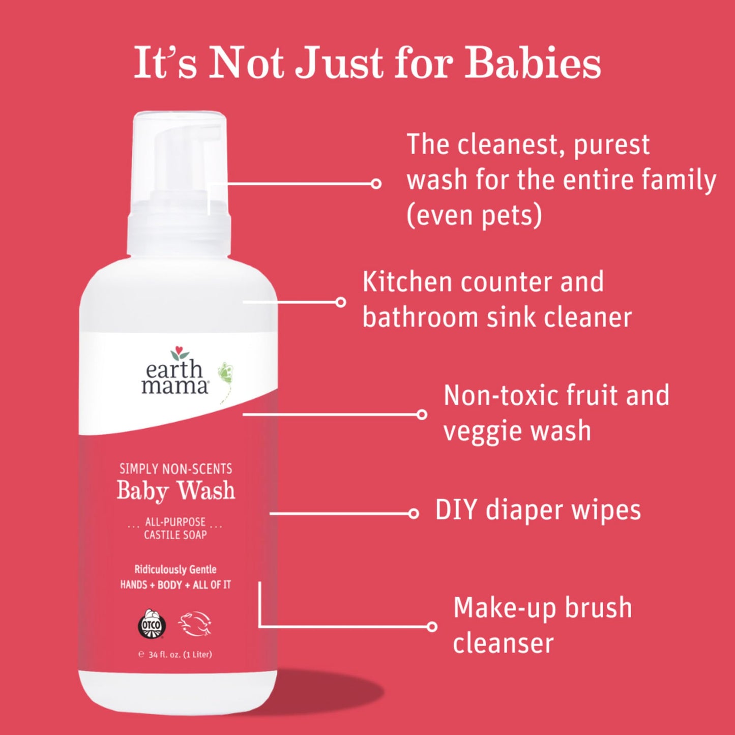 The Tribalist Earth Mama Simply Non-Scents Baby Wash Foaming Hand Soap, Organic All-Purpose Body Wash for Sensitive Skin