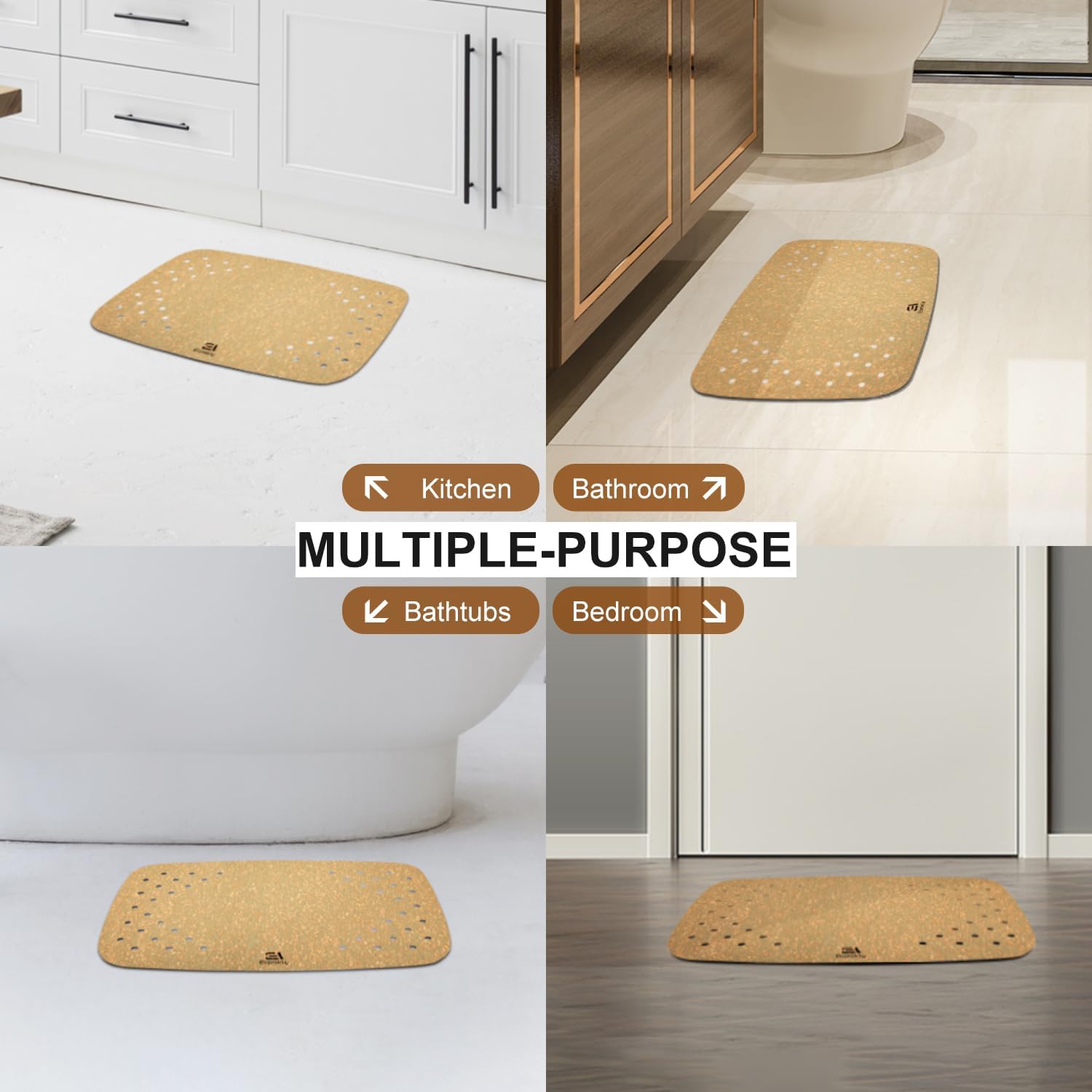 ECOAKLY: Cork Non Slip Bathtub Mat with Drain Holes - The Tribalist