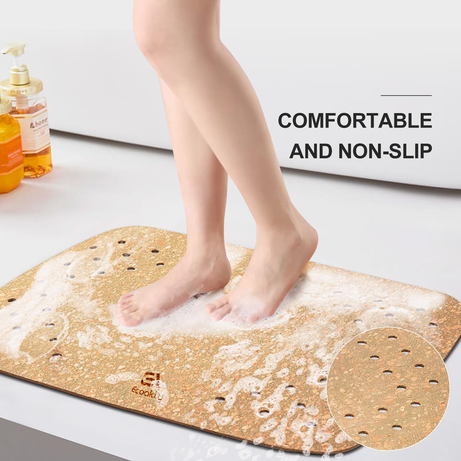 ECOAKLY: Cork Non Slip Bathtub Mat with Drain Holes - The Tribalist