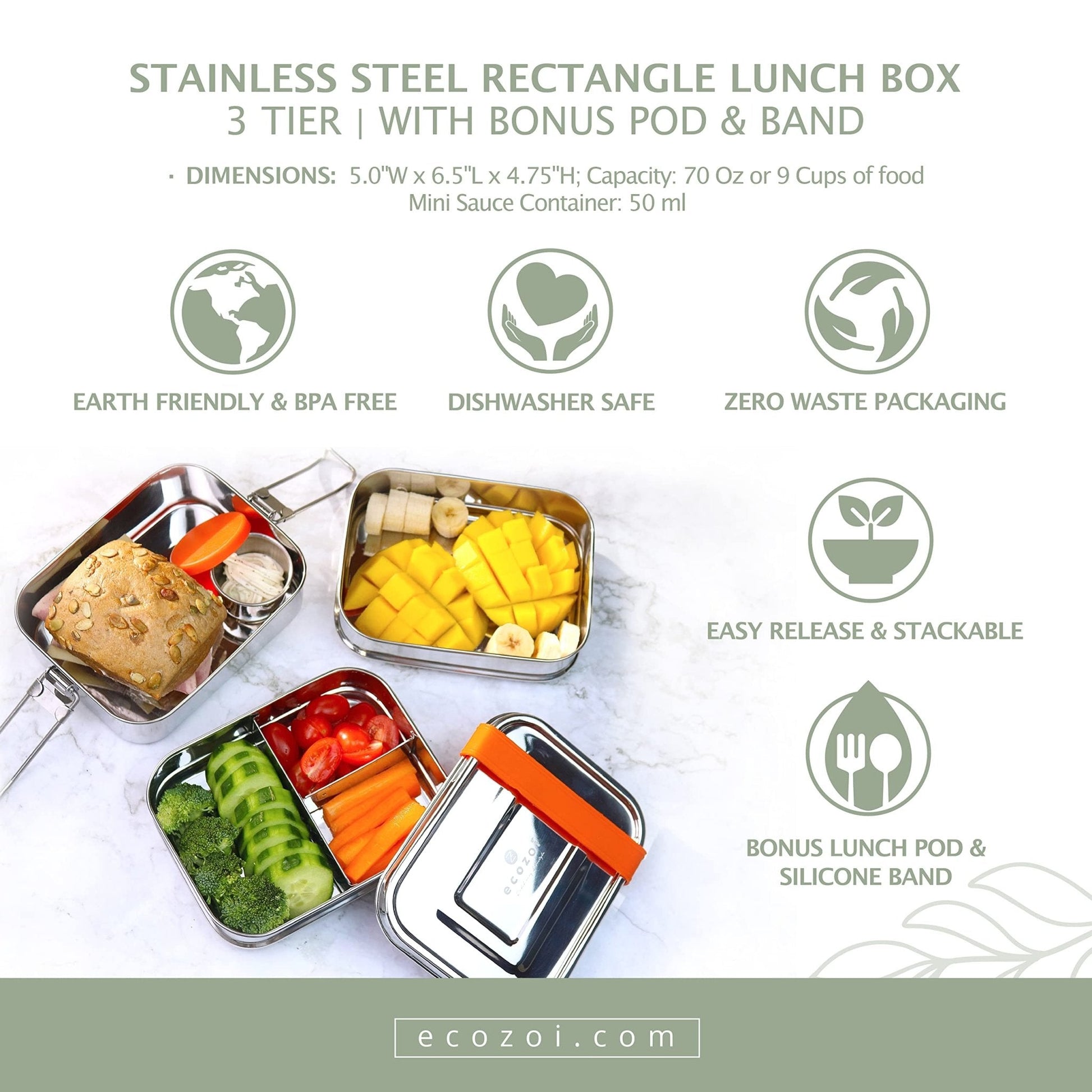 Ecozoi: Leak Proof Stainless Steel Lunch Tin - Eco Bento Box - The Tribalist