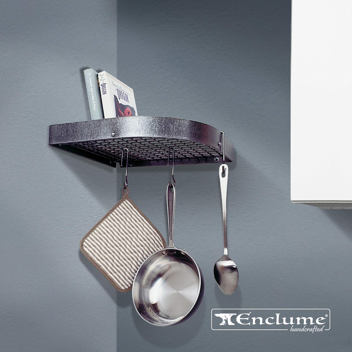 Enclume: Premier Corner Pot Rack, Hammered Steel (Small 12 - Inch Corner) - The Tribalist