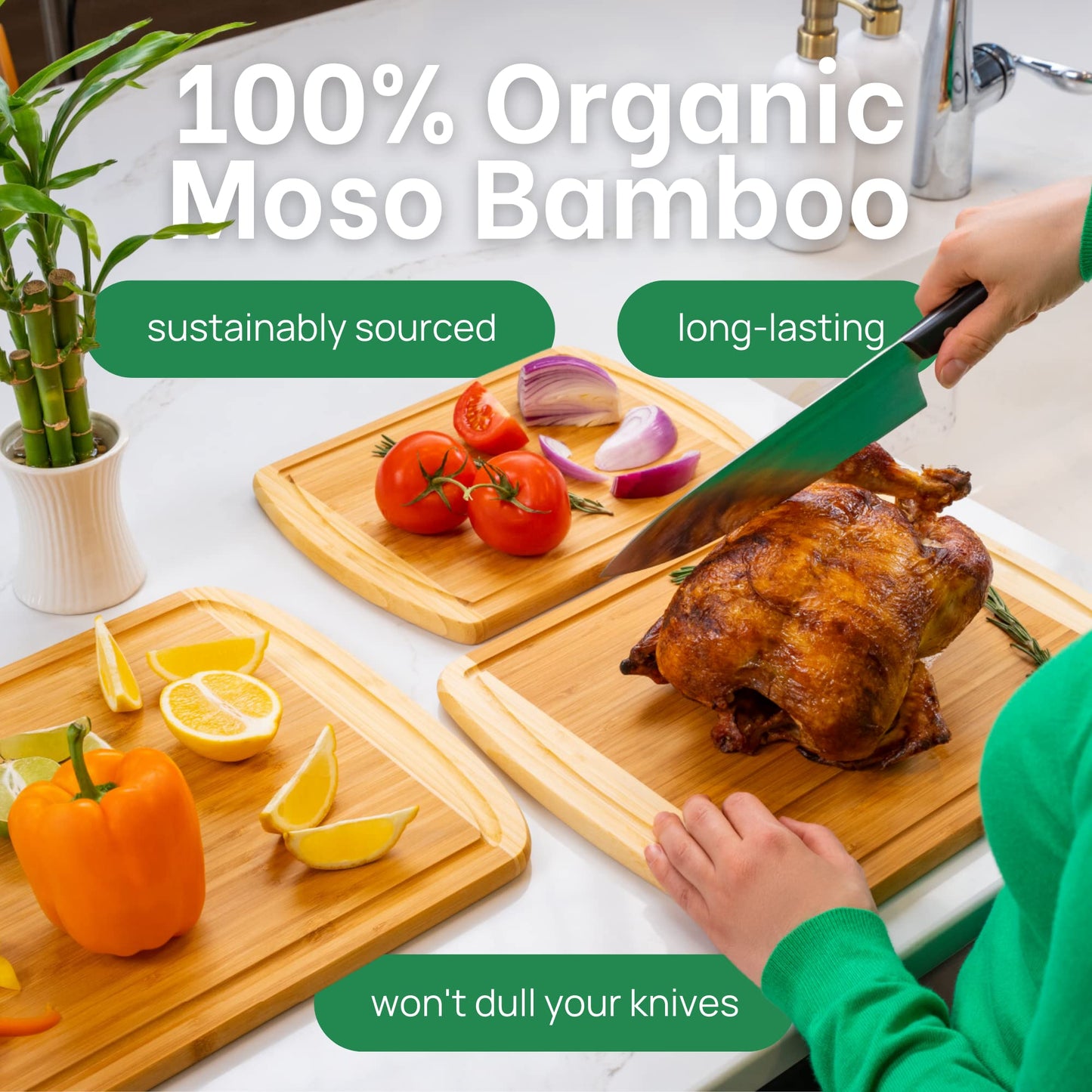 GREENER CHEF: Organic Bamboo Cutting Board with Lifetime Replacements (Set of 3) - The Tribalist