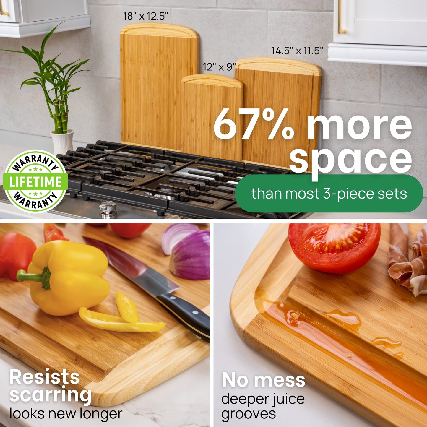 GREENER CHEF: Organic Bamboo Cutting Board with Lifetime Replacements (Set of 3) - The Tribalist