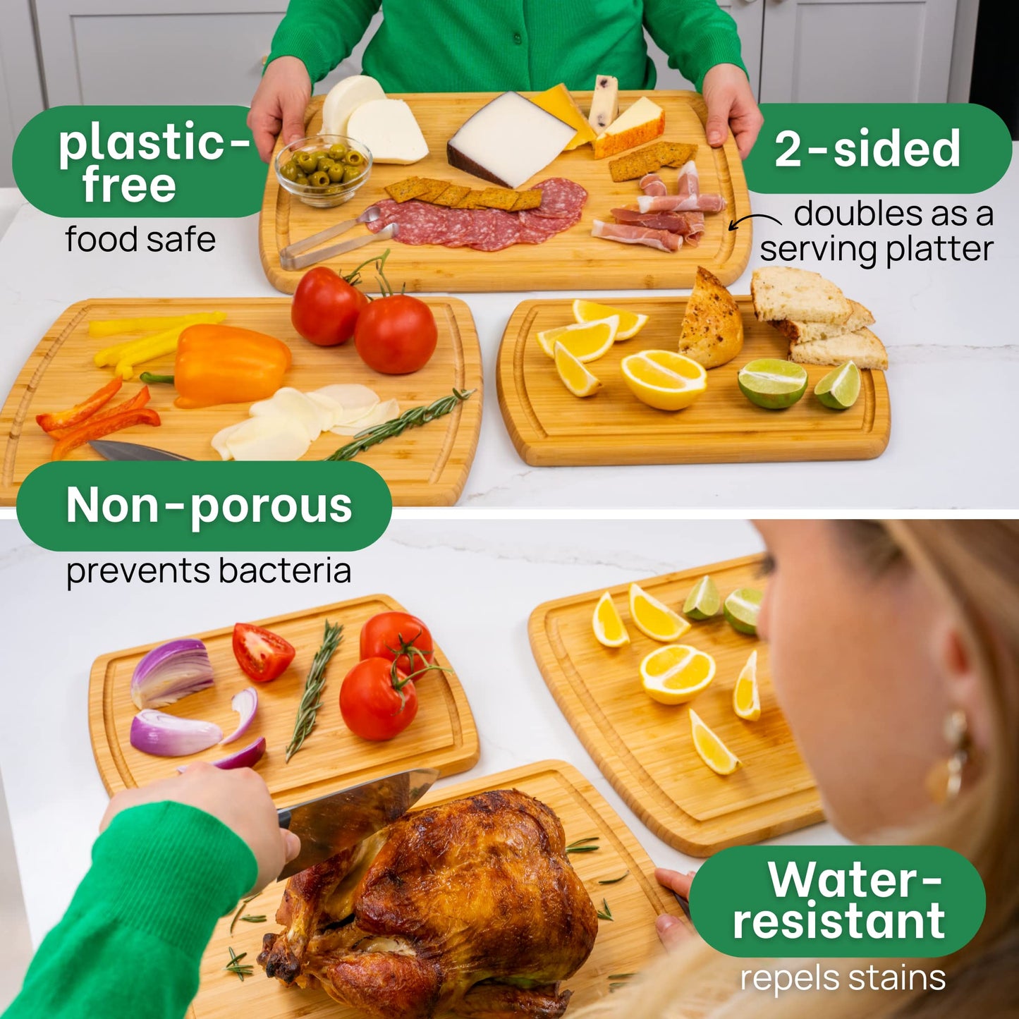 GREENER CHEF: Organic Bamboo Cutting Board with Lifetime Replacements (Set of 3) - The Tribalist