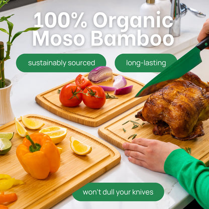 GREENER CHEF: Organic Bamboo Cutting Board with Lifetime Replacements (Set of 3) - The Tribalist