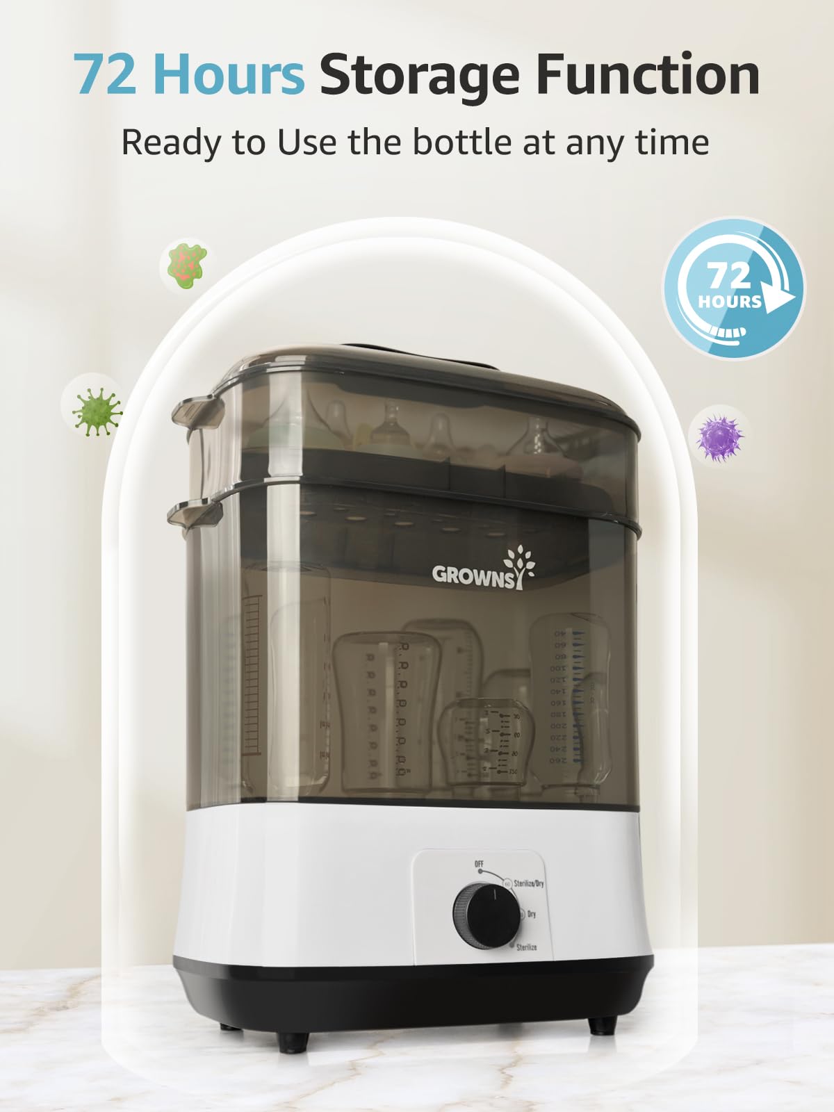 GROWNSY: Electric Baby Bottle Sterilizer & Dryer – Steam Sanitizer for Bottles, Pacifiers, & Pump Parts - The Tribalist