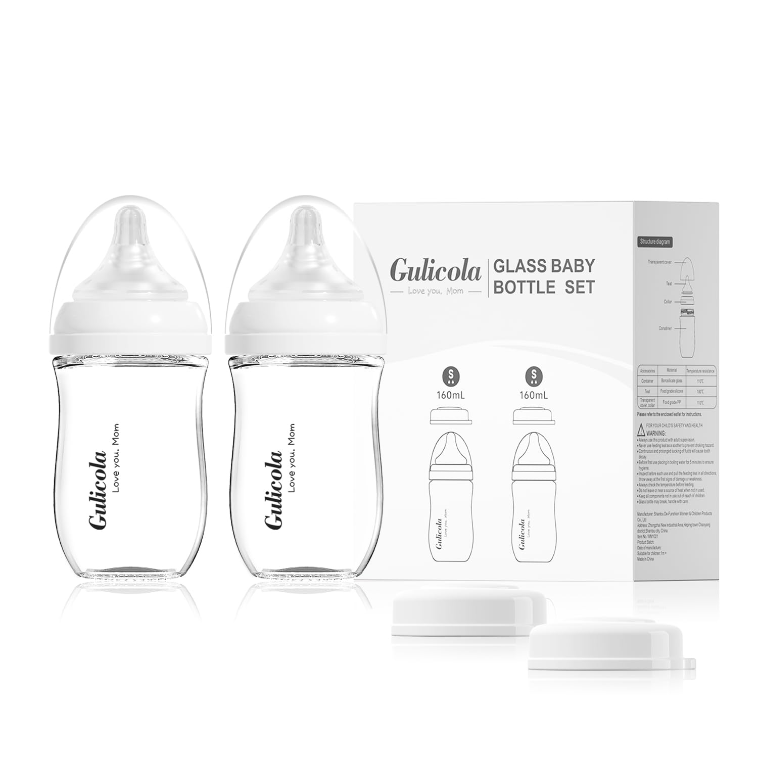 Gulicola: Natural Glass Baby Bottle Set - Anti-Colic with Slow Flow Nipple - The Tribalist