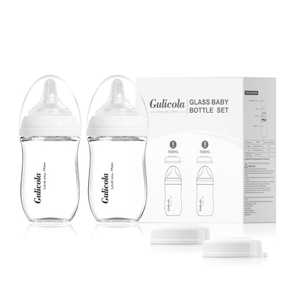 Gulicola: Natural Glass Baby Bottle Set - Anti-Colic with Slow Flow Nipple - The Tribalist