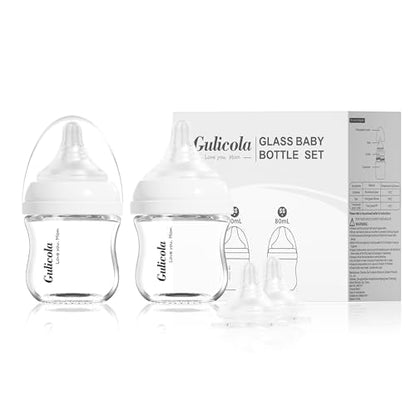 Gulicola: Natural Glass Baby Bottle Set - Anti-Colic with Slow Flow Nipple - The Tribalist