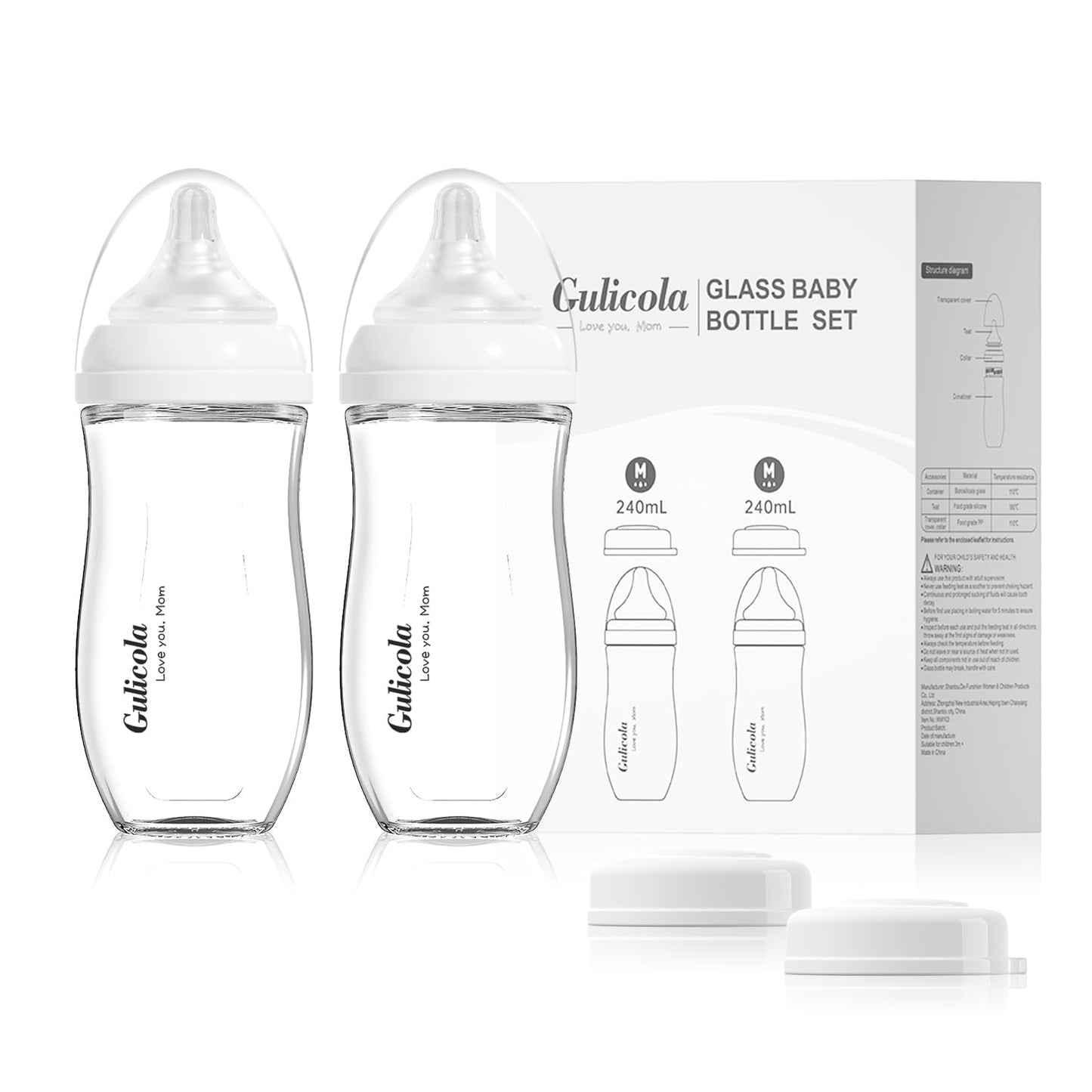 Gulicola: Natural Glass Baby Bottle Set - Anti-Colic with Slow Flow Nipple - The Tribalist