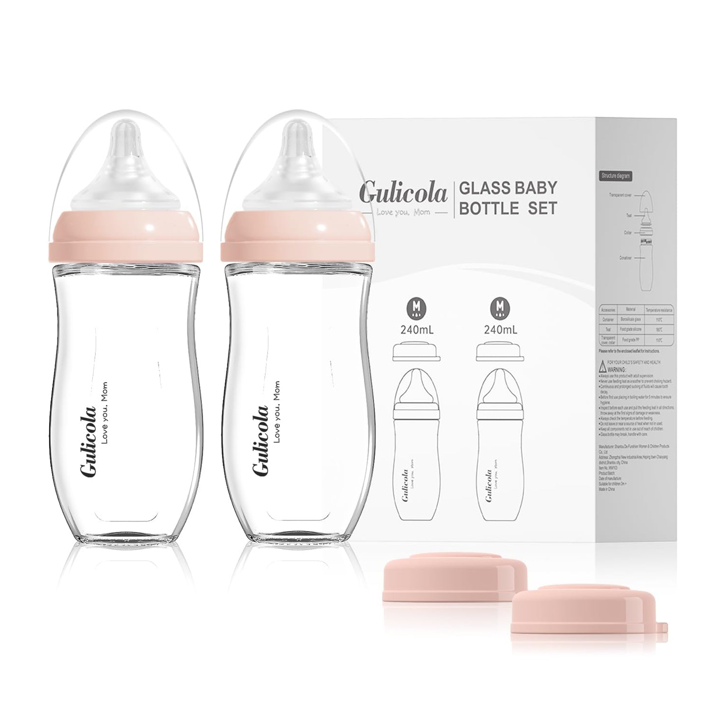 Gulicola: Natural Glass Baby Bottle Set - Anti-Colic with Slow Flow Nipple - The Tribalist