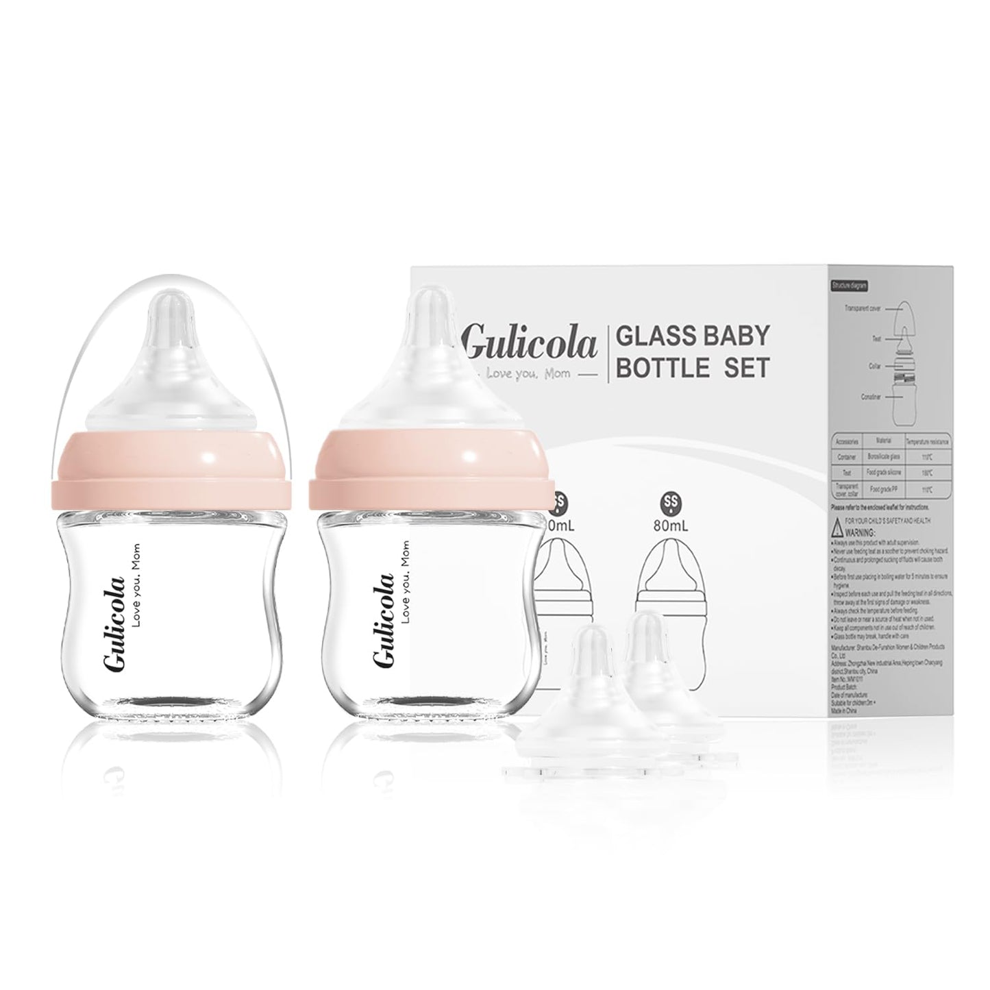 Gulicola: Natural Glass Baby Bottle Set - Anti-Colic with Slow Flow Nipple - The Tribalist