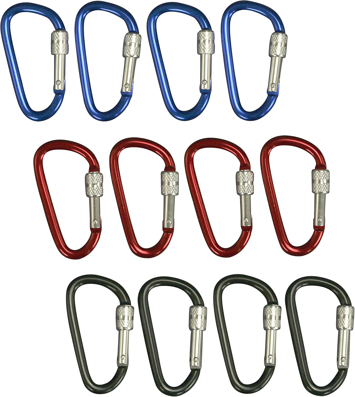 The Tribalist - Locking D-Clip Aluminum Keychain Carabiner, 3 Colors, 12-Pack