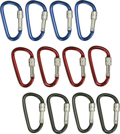 The Tribalist - Locking D-Clip Aluminum Keychain Carabiner, 3 Colors, 12-Pack