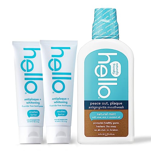 The Tribalist - Hello: Antiplaque + Whitening Fluoride Free Toothpaste, Fluoride Free 2pk + Rinse