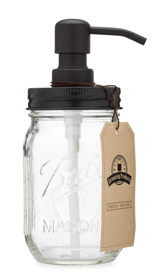 Jarmazing Products: Ball Mason Jar Soap Dispenser – 16 oz with Black Stainless Steel Pump & Lid - The Tribalist