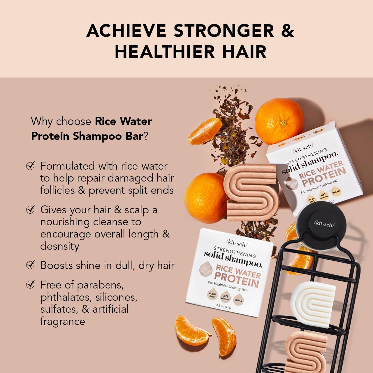 Kitsch: Strengthening Rice Water Protein Shampoo & Conditioner Bar - The Tribalist