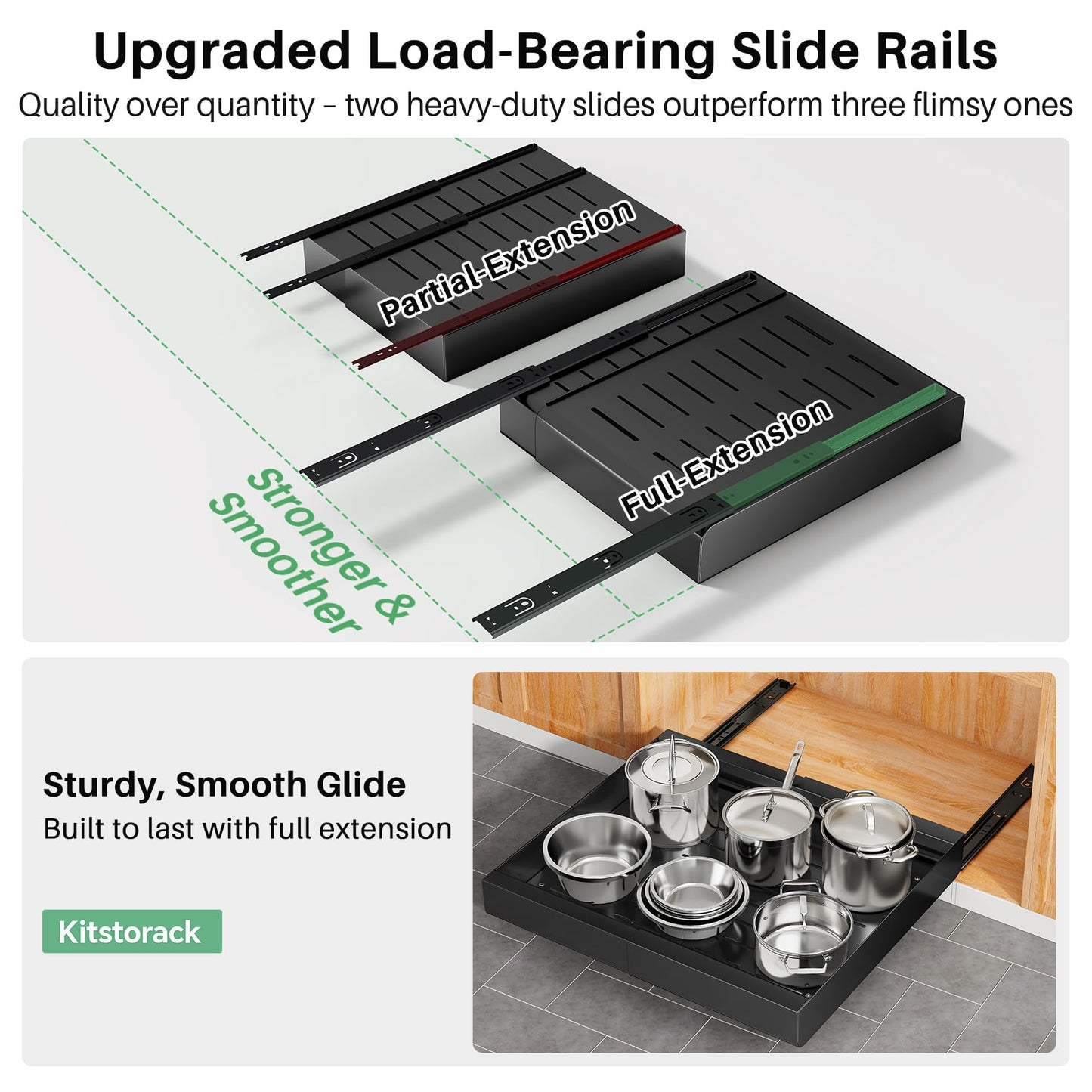 Kitstorack: Expandable Pull - Out Cabinet Organizer - Heavy - Duty & Microplastic - Free Slide - Out Drawer with Adhesive Nano Film - The Tribalist