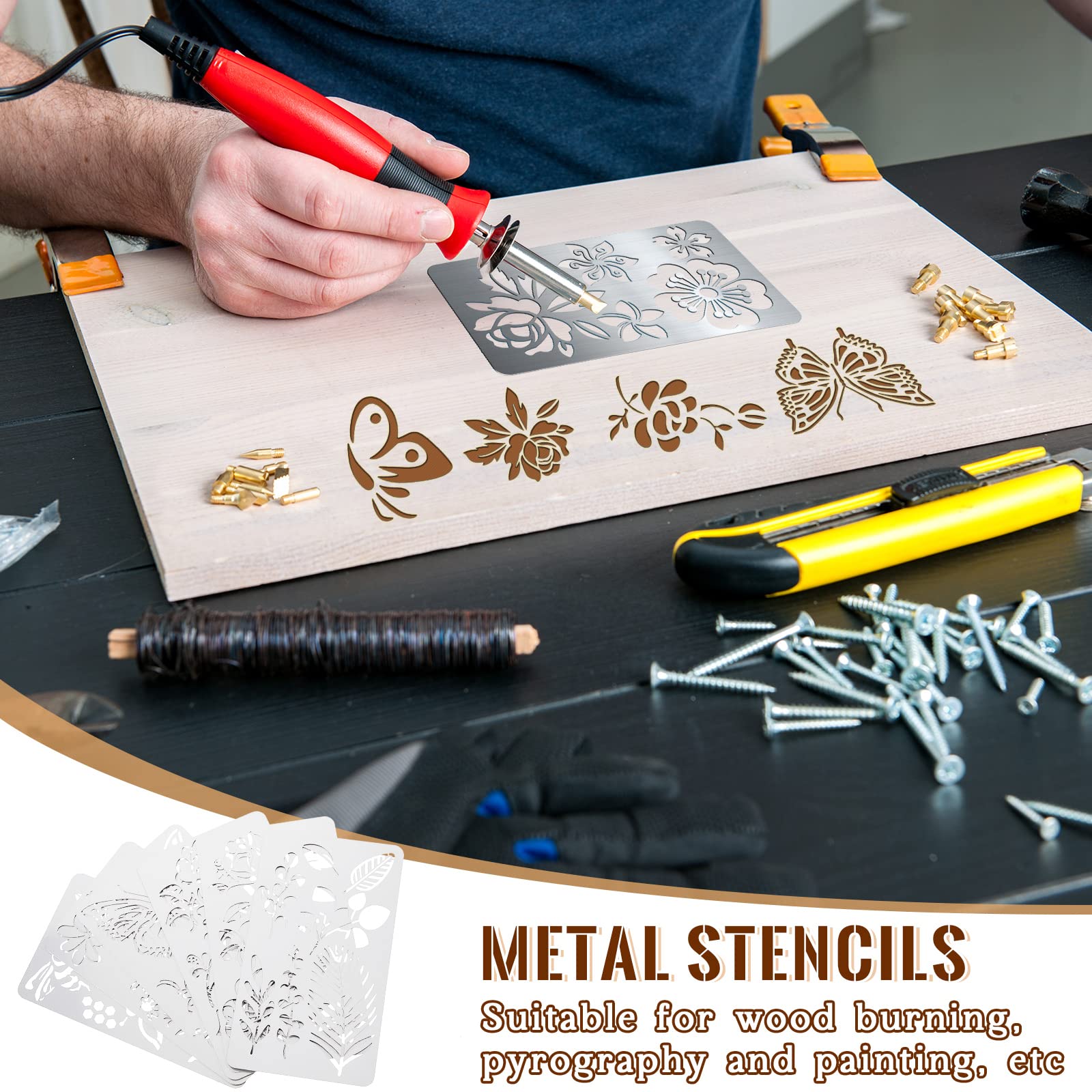 Lewtemi: Metal Stencils for Wood Burning - 6 Stainless Steel Templates for Crafting - The Tribalist