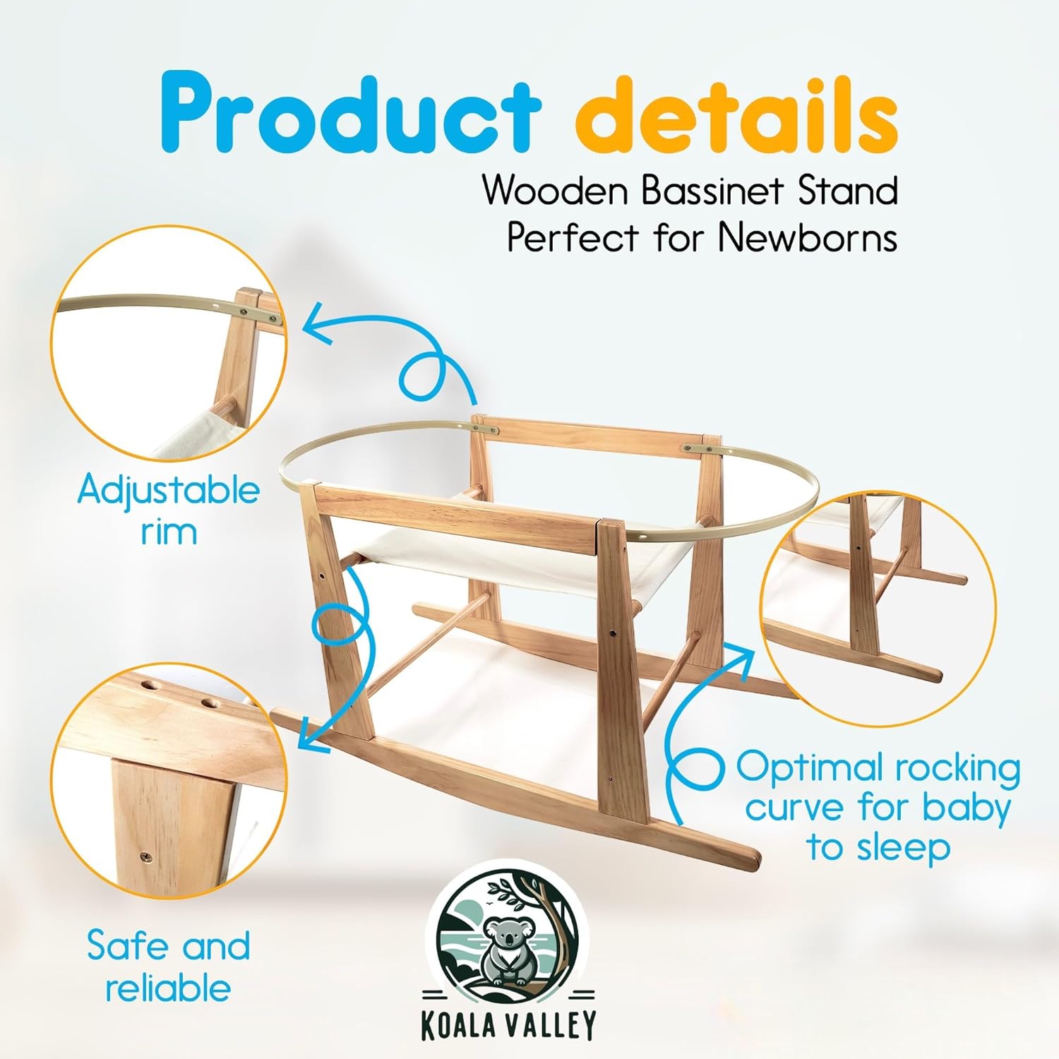 Mainefield Pacific: Rocking Moses Basket Stand – Adjustable, Natural Wood with Bonus Change Mat - The Tribalist