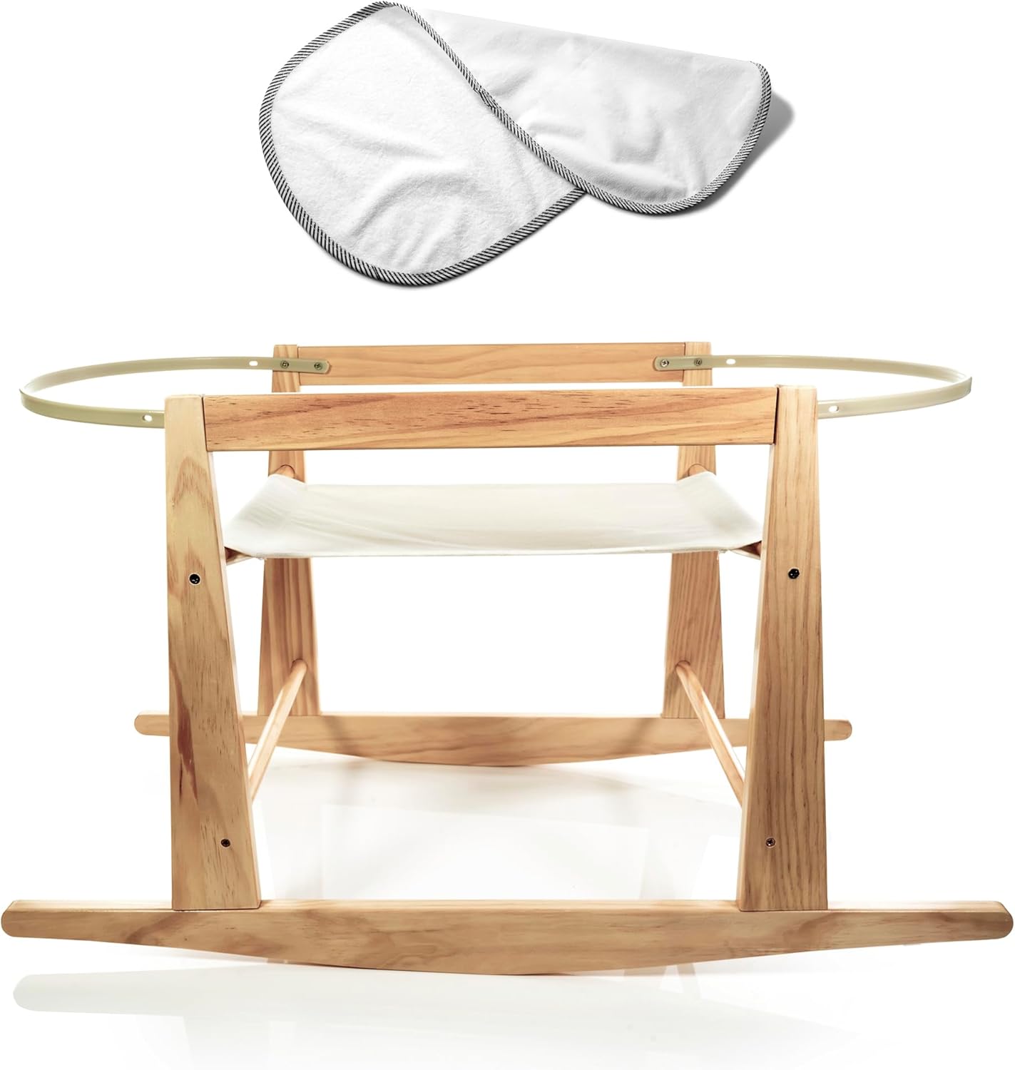 Mainefield Pacific: Rocking Moses Basket Stand – Adjustable, Natural Wood with Bonus Change Mat - The Tribalist