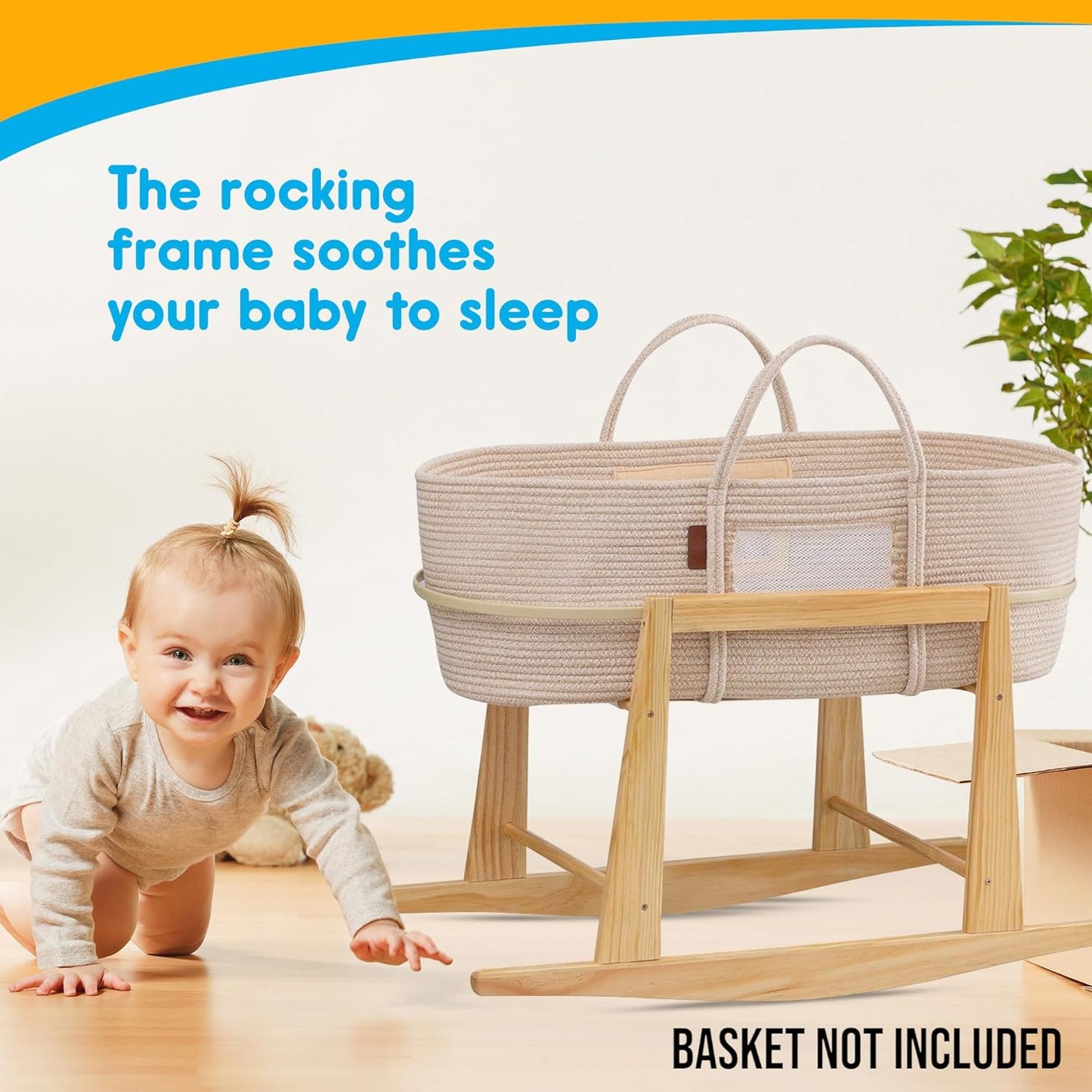 Mainefield Pacific: Rocking Moses Basket Stand – Adjustable, Natural Wood with Bonus Change Mat - The Tribalist