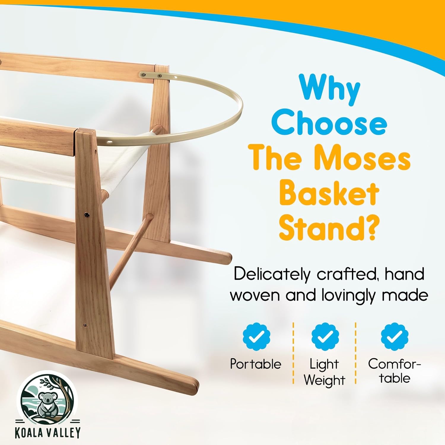 Mainefield Pacific: Rocking Moses Basket Stand – Adjustable, Natural Wood with Bonus Change Mat - The Tribalist