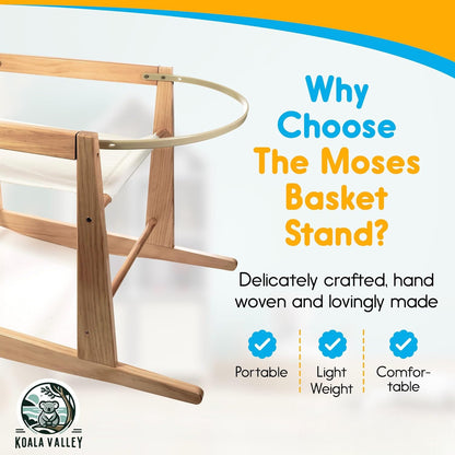 Mainefield Pacific: Rocking Moses Basket Stand – Adjustable, Natural Wood with Bonus Change Mat - The Tribalist