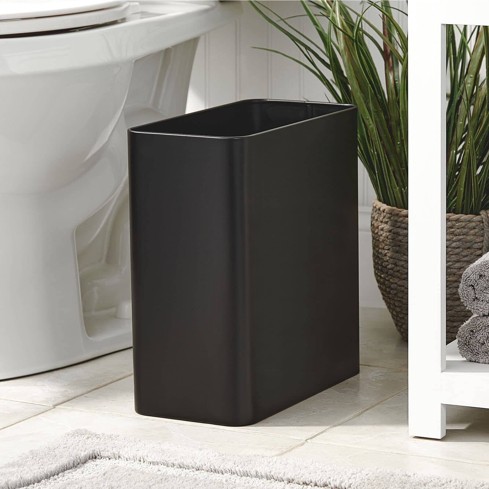 mDesign: Stainless Steel Slim Trash Can (12" x 6.25" x 13" high; Holds 10 Liter/2.6 Gallon Capacity) - The Tribalist