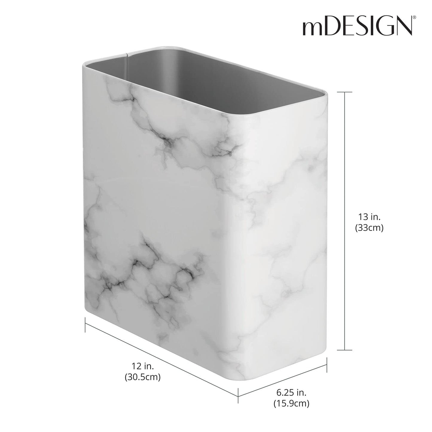 mDesign: Stainless Steel Slim Trash Can (12" x 6.25" x 13" high; Holds 10 Liter/2.6 Gallon Capacity) - The Tribalist