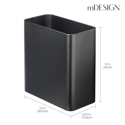 mDesign: Stainless Steel Slim Trash Can (12" x 6.25" x 13" high; Holds 10 Liter/2.6 Gallon Capacity) - The Tribalist