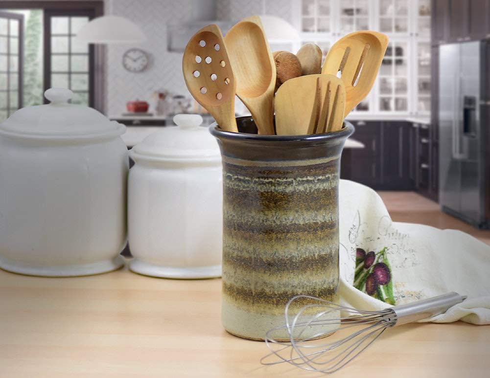 Modern Artisans: American Made Stoneware Pottery Countertop Utensil Holder Jar - The Tribalist