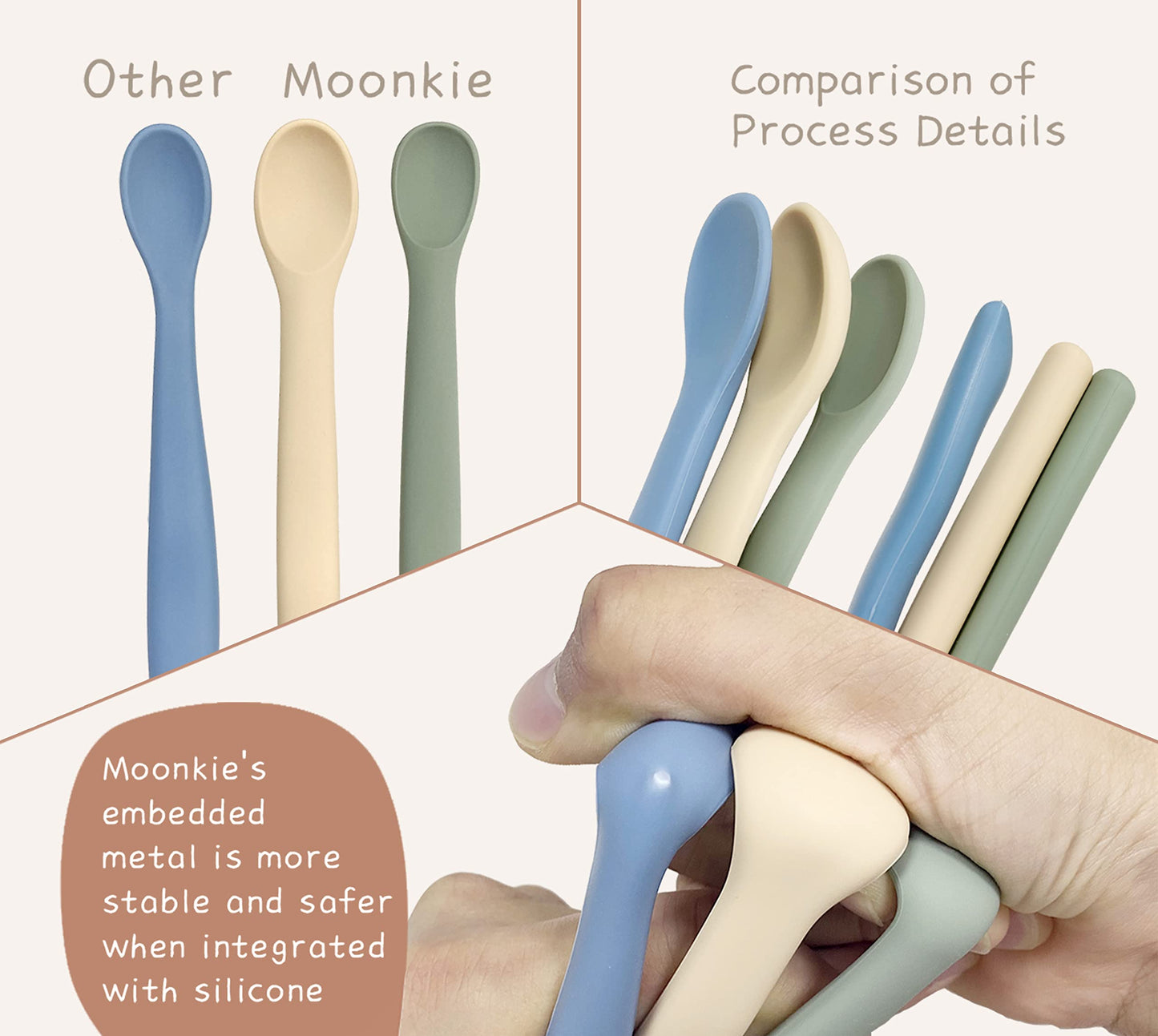 The Tribalist - Moonkie: 100% Food Grade Silicone Two Sizes Baby Spoons for Kids 4+ Months