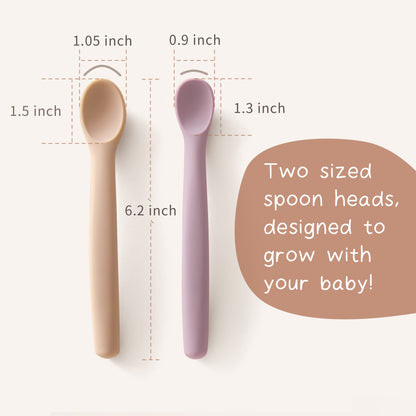 The Tribalist - Moonkie: 100% Food Grade Silicone Two Sizes Baby Spoons for Kids 4+ Months